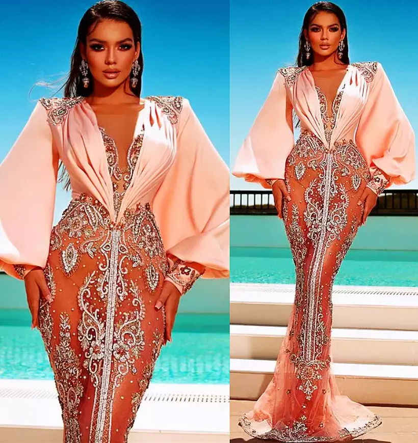 2023 Plus Size Arabic Aso Ebi Luxurious Mermaid Sexy Prom Dresses Lace Beaded Crystals Evening Formal Party Second Reception Gowns Dress