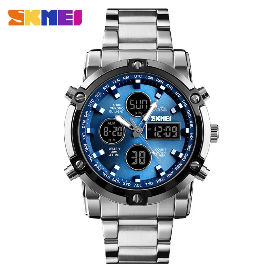 Relógio skmei relógio masculino masculino os melhores relógios de luxo de luxo relógio contagem regressiva de aço inoxidável Strap quartzo relógios de pulso Men234g