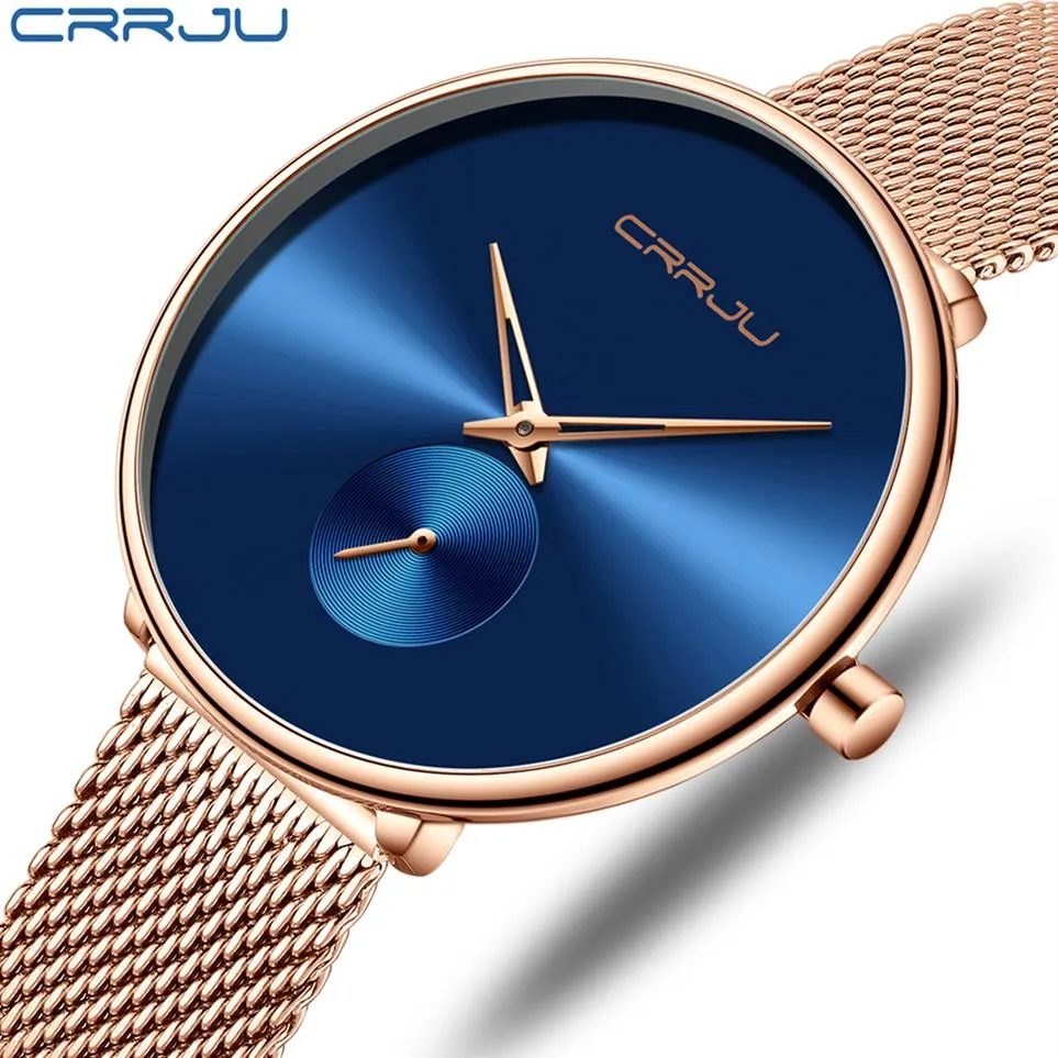 Fashion Women Watch Luxury CRRJU Casual Simple Ladies Daily Dress Mesh Wristwatch Minimalist Waterproof Quartz Female Clock264H