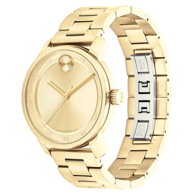 Movados Bold Access Mens Watch with gold-tone sunray dot and Swiss quartz movement 3600912 41mm