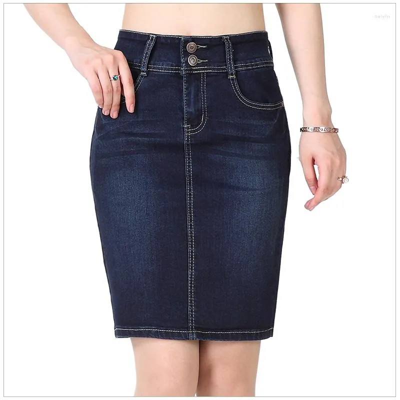 Skirts Women Denim Skirt Vintage Button High Waist Pencil Blue Slim Plus Size 5XL 6XL Ladies Office Sexy Mini Jeans