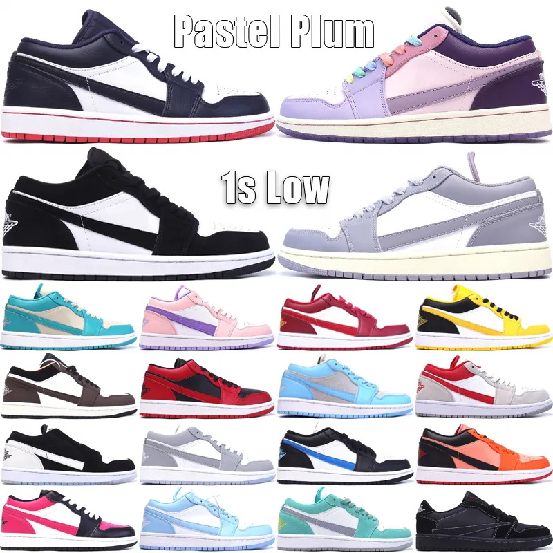 Clássico 1 Sapatos de Basquete Masculino Baixo Feminino Couro Jumpmans 1S Designer Trainers Claro Fumaça Cinza Cardeal Vermelho Reverso Bred Pastel Plum Tênis Outdoor Tamanho 36-45