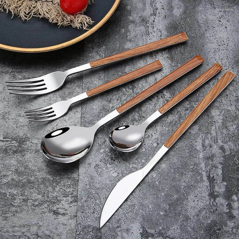 Dinnerware Sets 5Pcs/Set Flatware Wedding Spoon Fork Teaspoon Knife Cutlery Set Black Kitchen El Stainless Steel