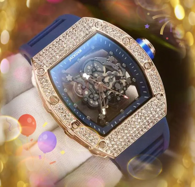 cinto de silicone de borracha quartzo relógio de ponto masculino data automática esqueleto oco diamantes anel designer relógio atacado presentes masculinos relógio de pulso
