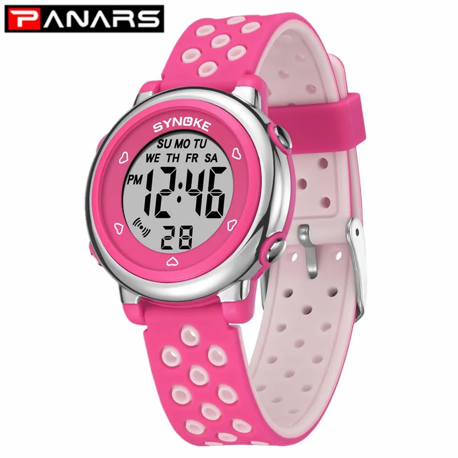 Panars 2019 Kids Färgglada mode Barnklockor Hollow Out Band Watertproof Alarm Clock Multifunktionsklockor för Studen248s