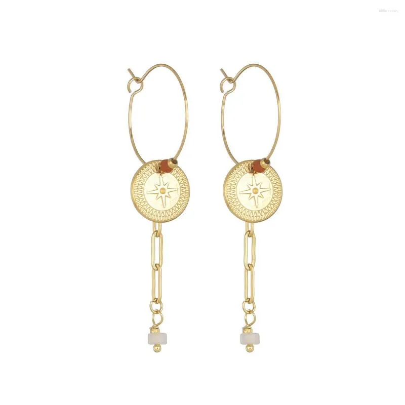 Boucles d'oreilles de cerceau vintage cha￮ne de liens faits ￠ la main longue pour les femmes en acier inoxydable Circle rond Round Star Earge 2022 Cadeau de bijoux tendance