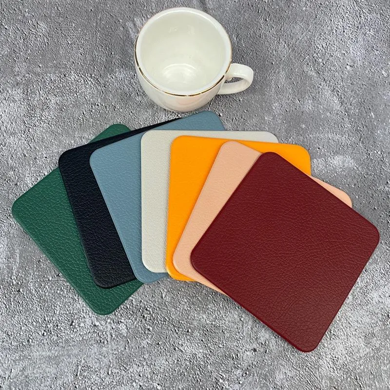 Table Mats 4pcs PU Leather Cup Cushion Simple Style Non-slip Mat Heat Insulation Coffee