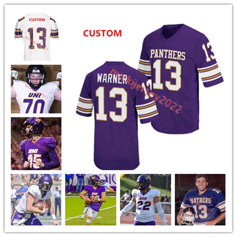 Northern Iowa Panthers voetbalshirt op maat gestikte heren jeugd 88 Peter Udoibok 4 Quan Hampton 24 Johnathan Phoenix 58 Dylan Boles Jerseys