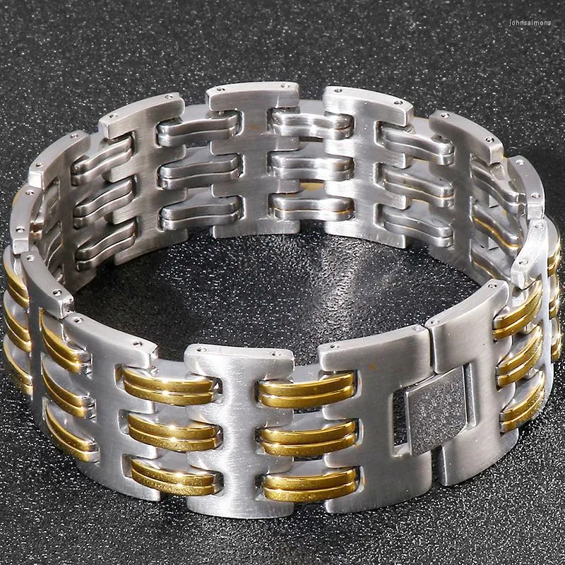 Link Armbanden Gold vergulde roestvrijstalen heren Bracelet bij de hand 25 mm Titanium heren mannelijke mannen armband bangle sieraden accessoires