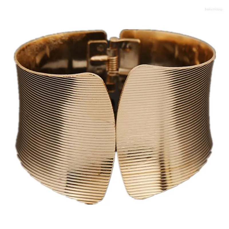 Bangle Exaggerated Silver Cuff Bracelets For Women Gold Color Hollow Punk Geometric Alloy Open Wide Jewelry