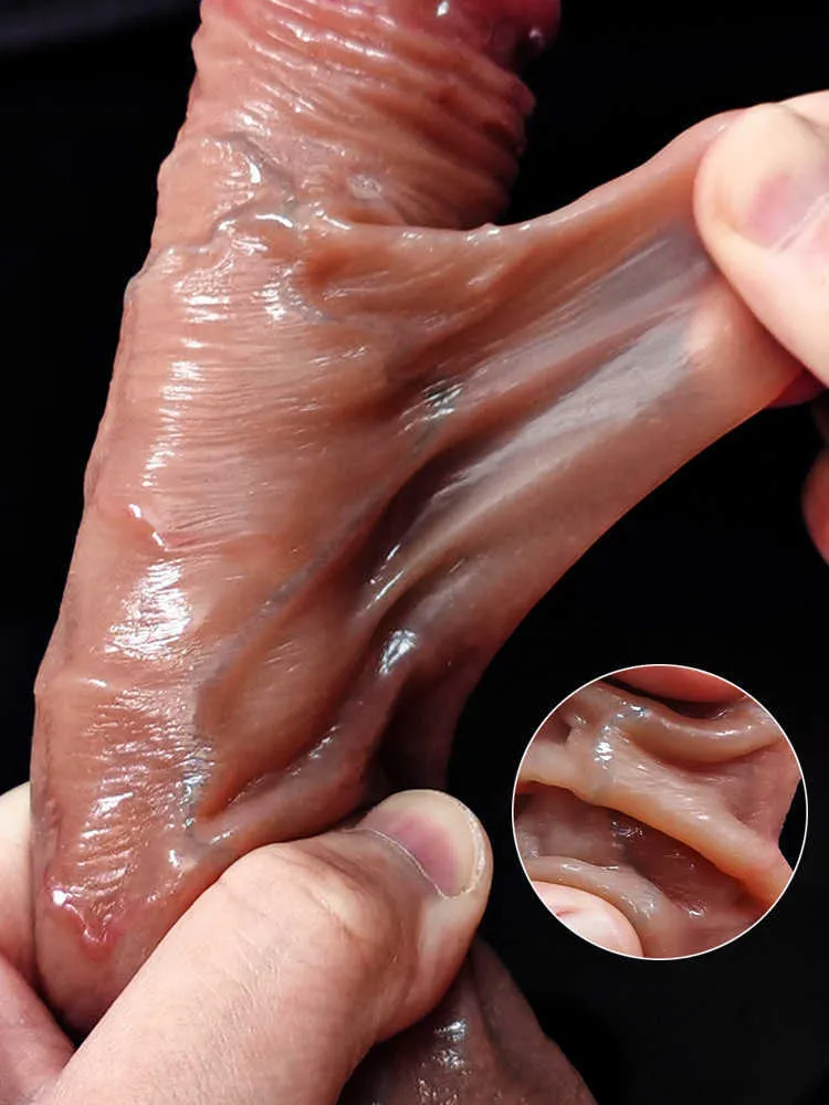 Articoli di bellezza Scorrevole Prepuzio Dildo ventosa cinturino su dildo per donna e uomo realistico pene in silicone Masturbatore femminile Dick giocattoli sexy