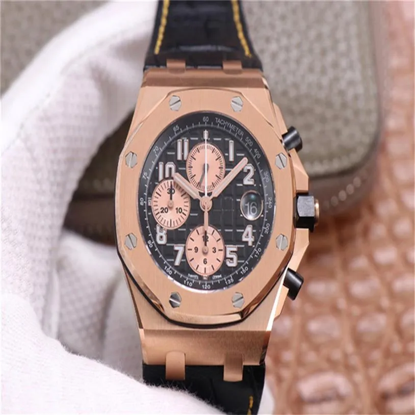 F Luxury Watch 12-Bit Timing Movement Mens Watches 42mm Leather Watchband med All-Rose Gold Luminous Wristwatch239r