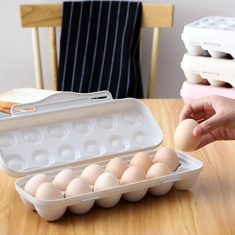 Botellas de almacenamiento, suministros de cocina, caja de refrigerador de huevos transparente de 12 rejillas, contenedor de alimentos de plástico anticolisión portátil para exteriores