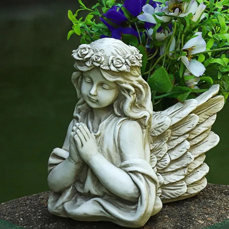 Statue ange avec oiseau et fleurs - pour intérieur et extérieur