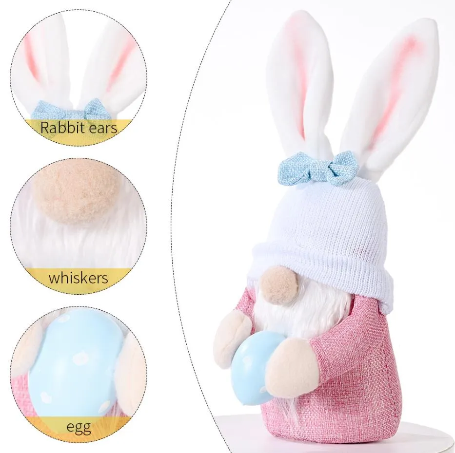 New Easter Decoration Supplies Party Favor Creative Rabbit Hold Egg Doll Ornaments Pink Rabbit Ears Doll Gift 30x11x8cm Wholesale EE