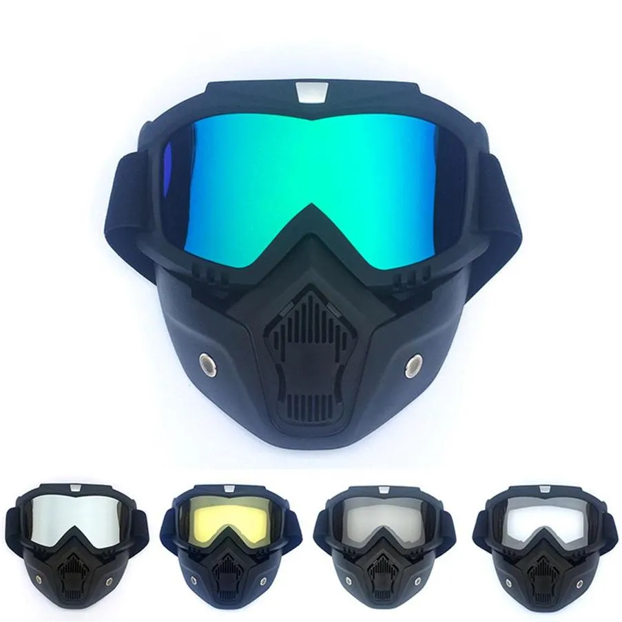 Motorcycle Tactical Face Goggles Outdoor Sports Skiing Moto Wind Dust Proof Retro Unisex Detachable Cycling Helmet Mask259N