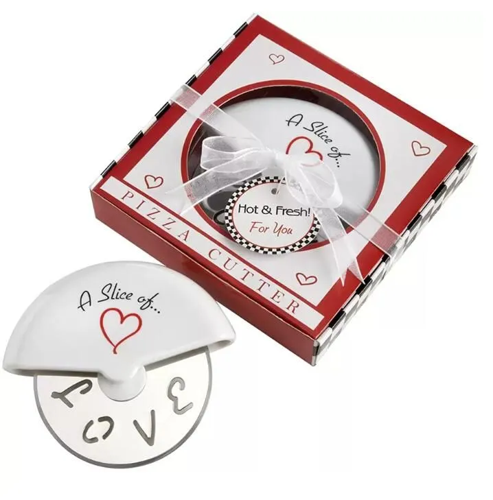 Pastry Tools A Slice of Love Stainless Steel Pizza Cutter in Miniature Pizza Box Baby Shower Gifts Wedding Favors RRA723