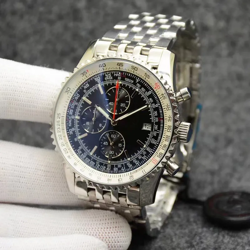 الساعات رجال 44 مم من الفولاذ المقاوم للصدأ VK chronograph wristwatch سوبر مضيئة المراقب مشاهدة Montre de Luxe