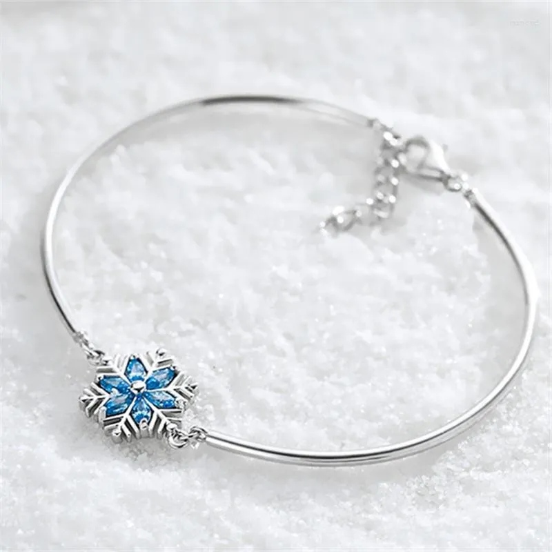 Bangle Luxury High Quality Blue Cubic Stones Snowflake Bangles dla kobiet zniknęło prezenty świąteczne Córka