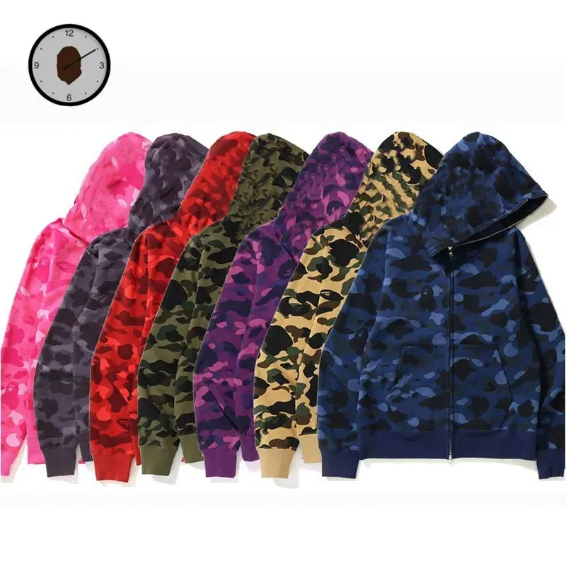 Shark Full Zip Hoodie Bape Face Veste Big ABC Bap Felpa Camo Grid Hoody Men Femmes Zipper Sudadera