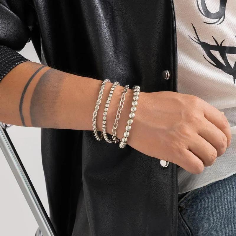 Bracelets de link 4pcs/conjunto de moda de moda de estilo hip-hop pulseira de contas de tênis de torção criativa de tênis criativo Jóias masculinas por atacado