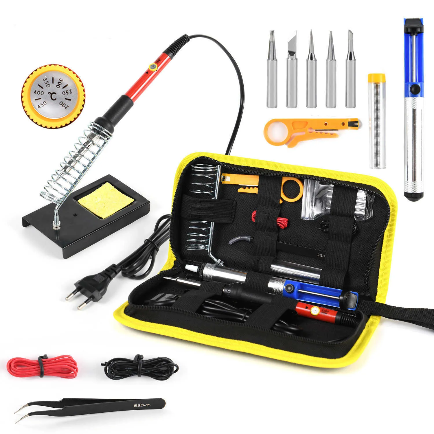 Adjustable temperature electric soldering iron welding tool kit 15 pieces British and American 908 60W Luotie frame