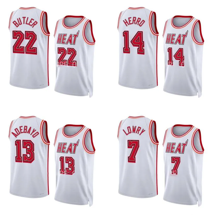 Maglie da basket Jimmy Butler Tyler Herro Kyle Lowry Bam Adebayo Victor Oladipo Stagione 2022-23 versioni bianco rosso città Maglia da uomo donna giovanile