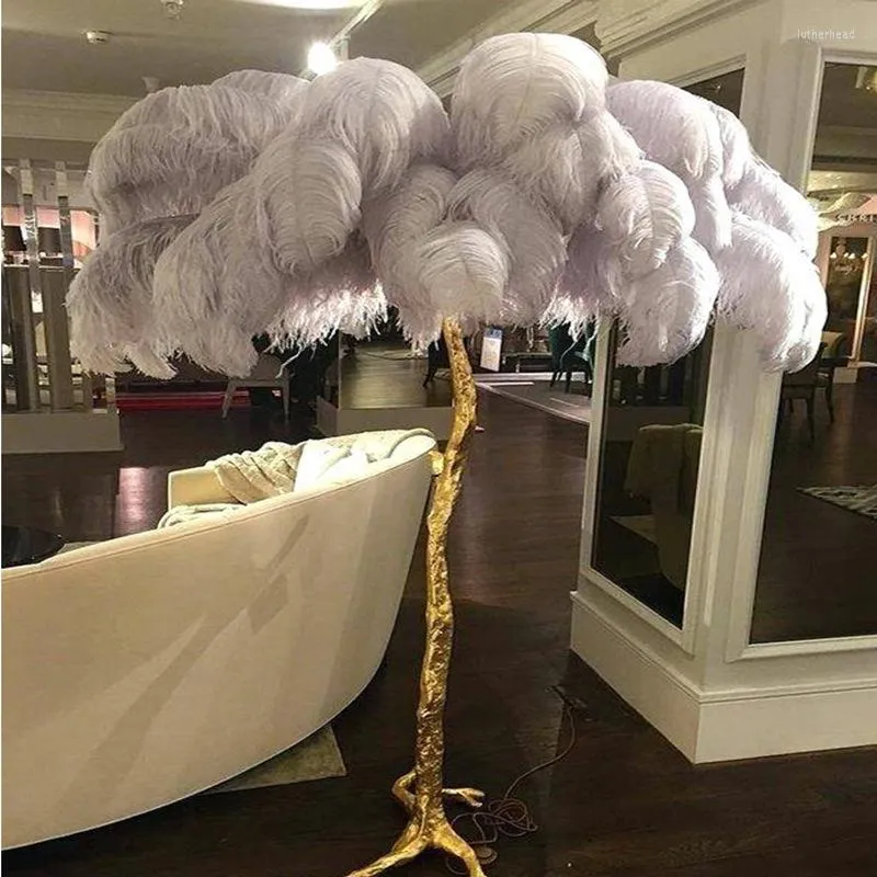 Lampadaires nordique moderne luxe LED autruche lampe chambre princesse Table lumière romantique arbre branche vivant plume