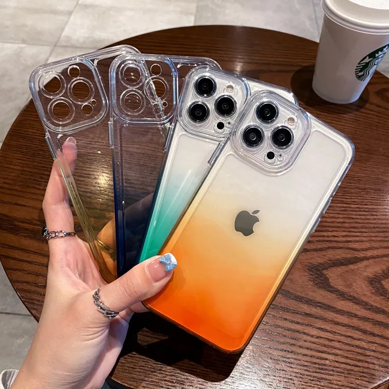 Fashion Gradient Soft TPU Clear Space Telefonfodral för iPhone 14 Pro Max 2022 iPhone14 13 12 11 XR XS Max X 8 7 Plus Transparent Hit Contrast Hybrid Color Pretty Back Cover Cover