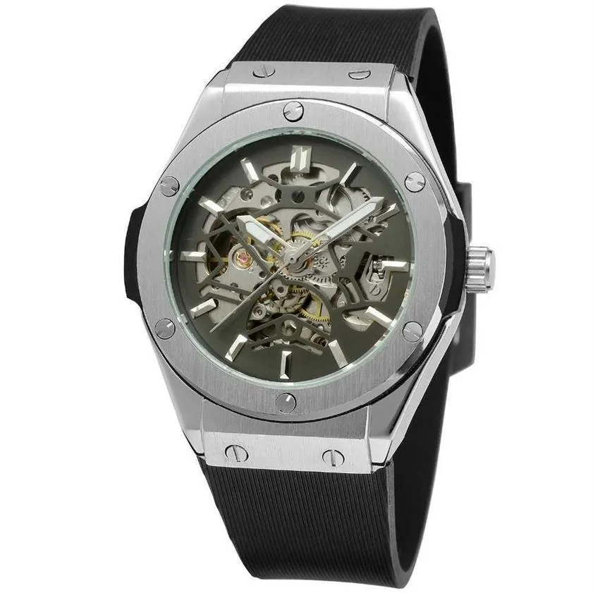 Popular Brand Forsining 389 Men Vintage Luxury Silicone Belt Self-winding Automatic Mechanical Skeleton Wrist Watch314u