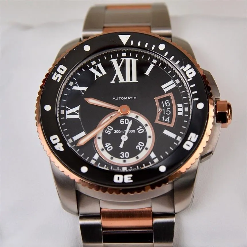 Marca nueva Calibre de Diver Movimiento mecánico automático Reloj para hombre 18K Oro rosa w7100054 42mm Reloj de pulsera para hombre c2750