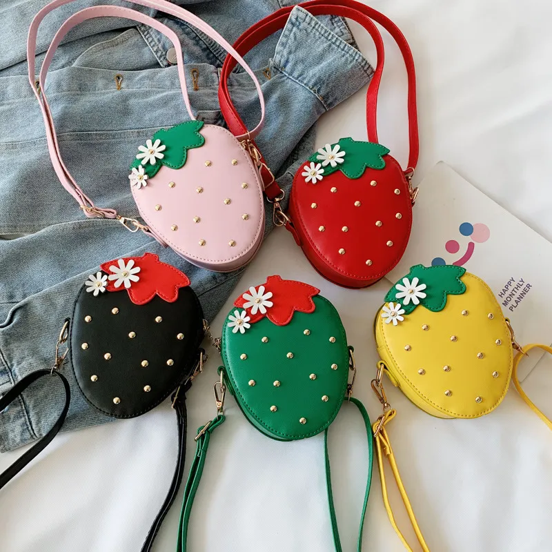 Kids Girls Mini Handbags Cute Strawberry Coin Purse PU Leather for Baby Girl Small Shoulder Bag