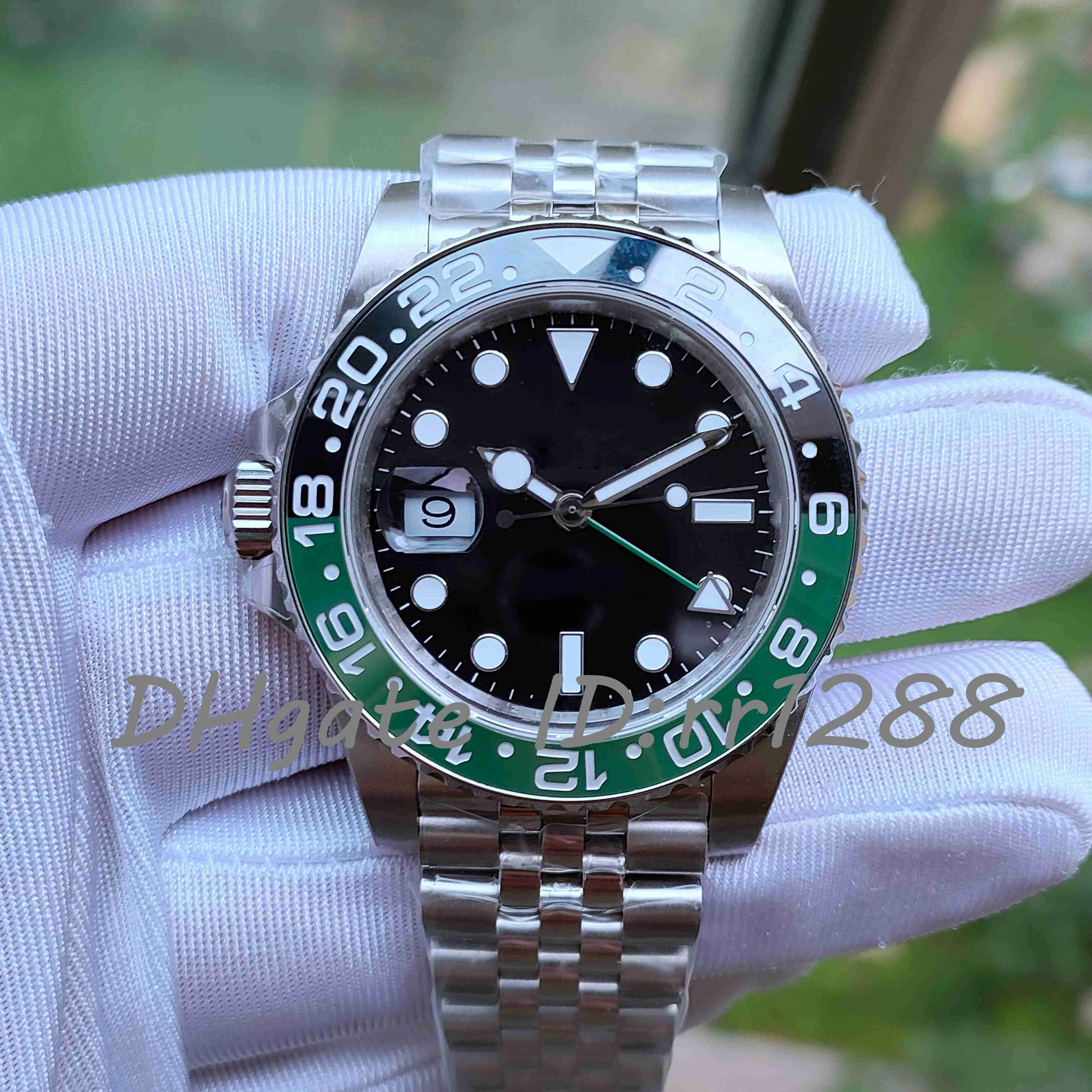 BP Factory Relojes GMT para zurdos 126720 V2 Versión CAL.2813 Función Ajuste Hora Manecilla Verde Bisel de cerámica 40MM Relojes de pulsera súper luminosos