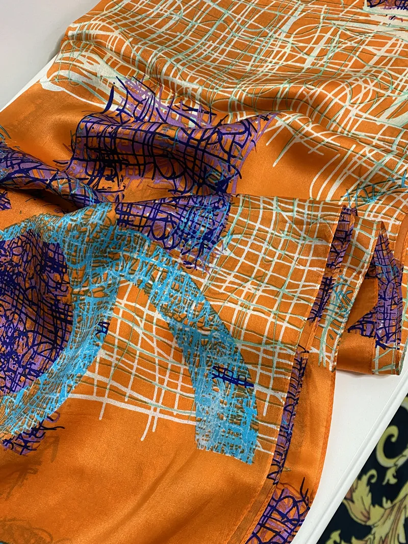 Женский шарф 100% шелковый материал с принтом буквы узор красивые шарфы шаль размер 180см-65см