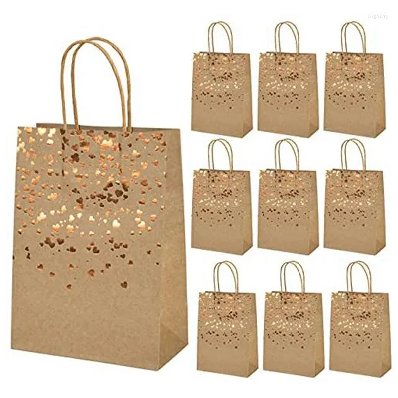 Papel de regalo 10 piezas Bolsa de papel Kraft marrón Estampado Amor Cumpleaños con asa para fiestas y compras