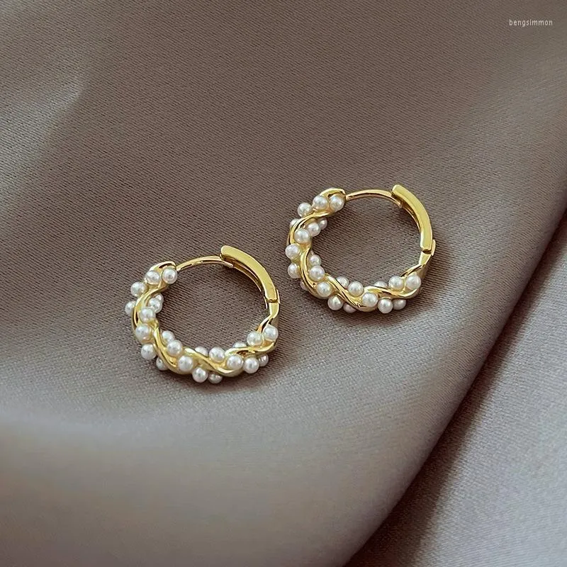 Винтажные серьги-кольца золотого цвета с жемчугом для женщин и девочек, корейские элегантные милые геометрические украшения, модные ювелирные изделия 2022 года