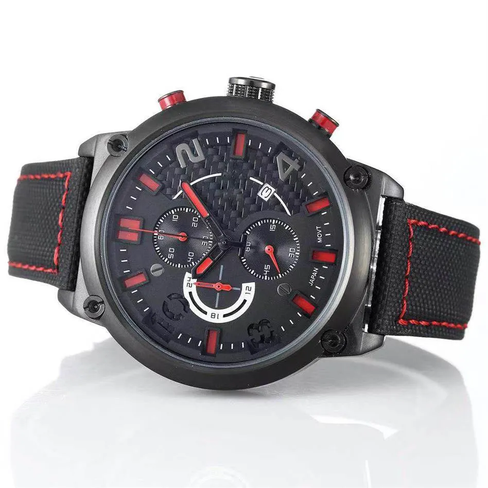 Whole Tradition T081 Expert Solar Red Compass Chronograph Quartz Deployment Clasp Black Dial Men Watch Wristwatches Mens Watch243I