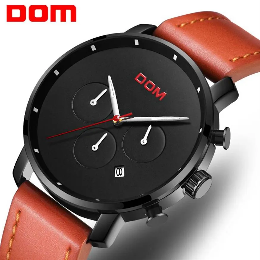 Dom Mens Watches Top Brand Luxury Fashion Chronograph Male Waterproof Clock Leather Sport Militär Men armbandsur M-1216BL-1M5218K