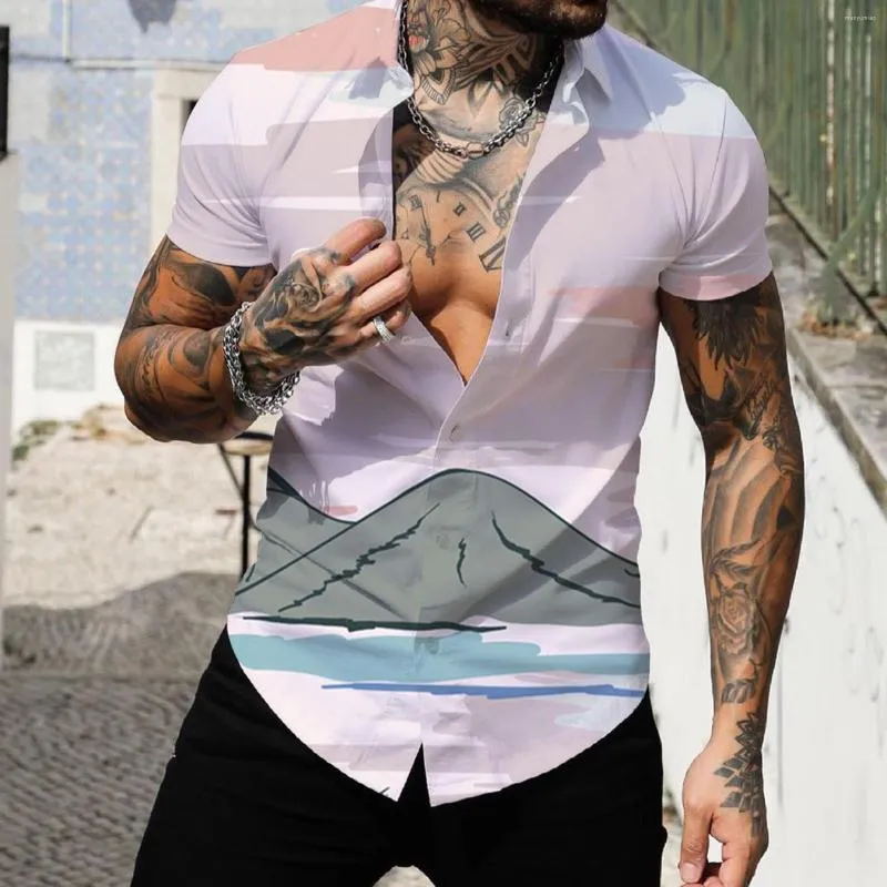 Men's Casual Shirts Suede Shirt Jacket Men Spring Summer Single Breasted Lapel Full Print Beach Short Sleeve Vacation Lady Set