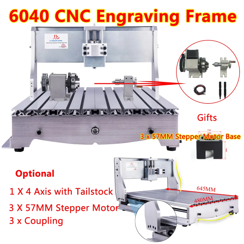 CNC Frame Kit Aluminium 6040/4060 CNC Onderdelen Graveermachine Chassis 60x40 CM 4 Axis Kader met Motor