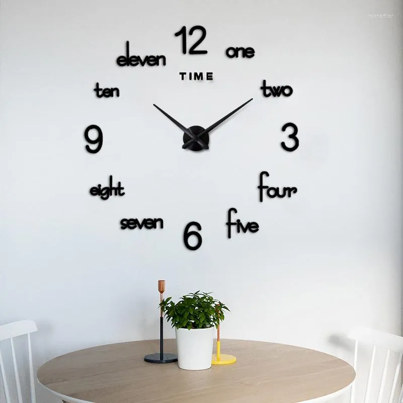 Duvar Saatleri Büyük 3D Saat Dekor Klasik DIY Dijital Çıkartmalar Evde oturma odası masası için sessiz