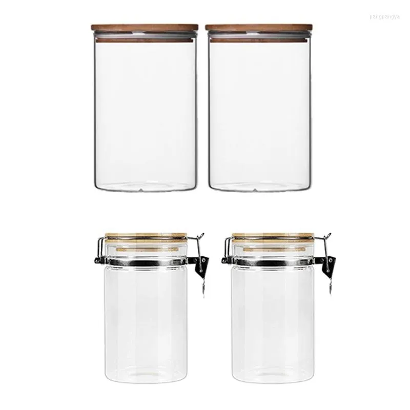 Storage Bottles 2Pcs Durable Glass Sealed Can Food Tank Bamboo Lid Tea Canister Reusable Jar For Grain Candy