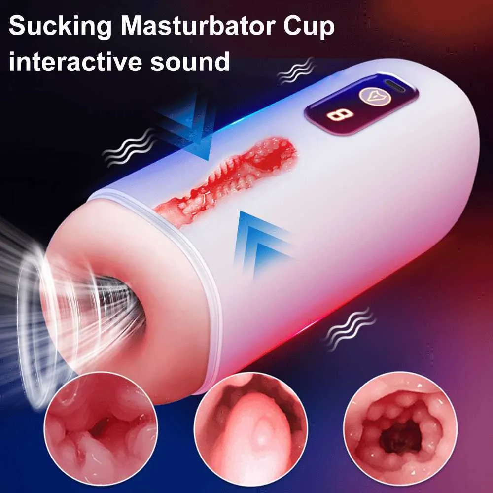 Beauty Items Male Masturbator Automatic Sucking Blowjob Cup Penis Pump Vibrator Real Vaginal Pussy sexy Toys for Men 18