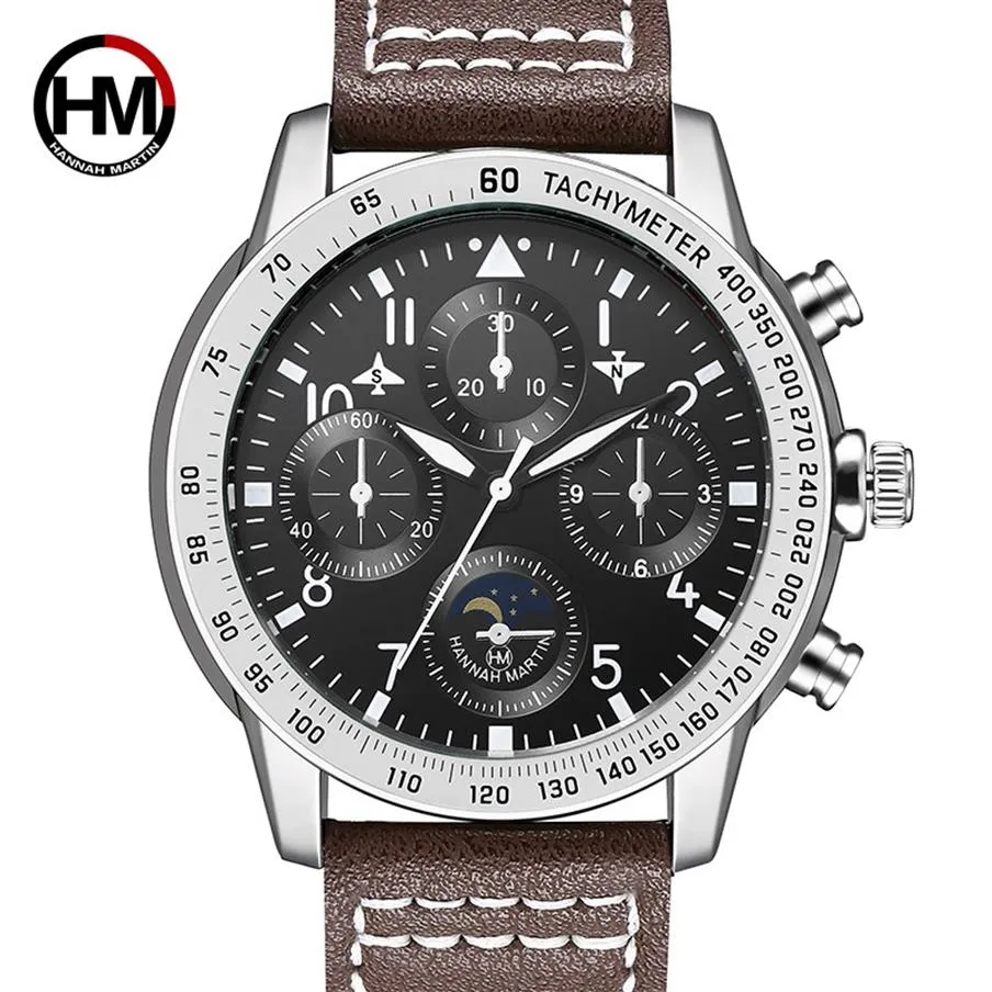 2018 nuevo reloj de cuarzo para hombre, relojes deportivos de piloto grande, reloj de pulsera con correa de cuero informal con esfera pequeña decorativa 2256256F