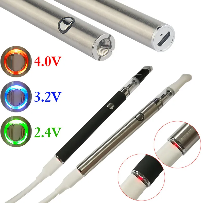 Bateria de pré-aquecimento máximo de 350mAh de tensão variável eCigs Bottom Charge com USB 510 Vape Pen Battery for Oil Cartridges Vaporizer Pen