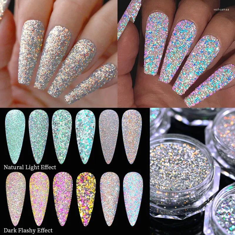 Glitter per unghie Polvere riflettente Riflessione Shining Crystal Strass Paillettes Pigmento cromato Decorazione smalto gel UV