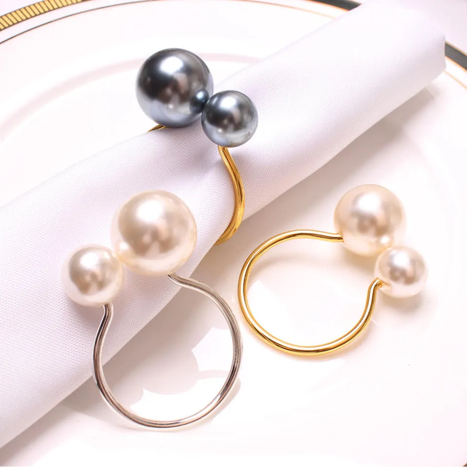 Elegant Metal Pearls Napkin Rings Light Luxury Gold Bright Pearl U-Shaped Napkin Ring Wedding Party Simple Tissue Holder