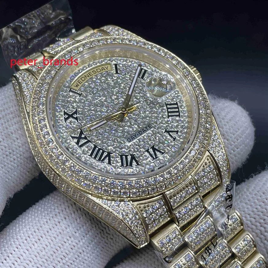 NEW Luxury 40mm watch high quality full diamond band Automatic men's watches fashion yellow gold 904 Stainless Steel case Sid277p