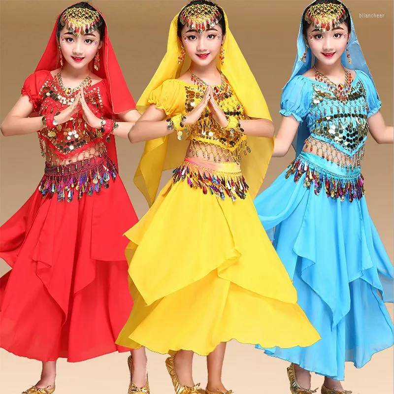 Stage Wear Enfants Enfants Costumes de danse du ventre Filles Danse Bollywood Performance Dancewear Vêtements 2Set