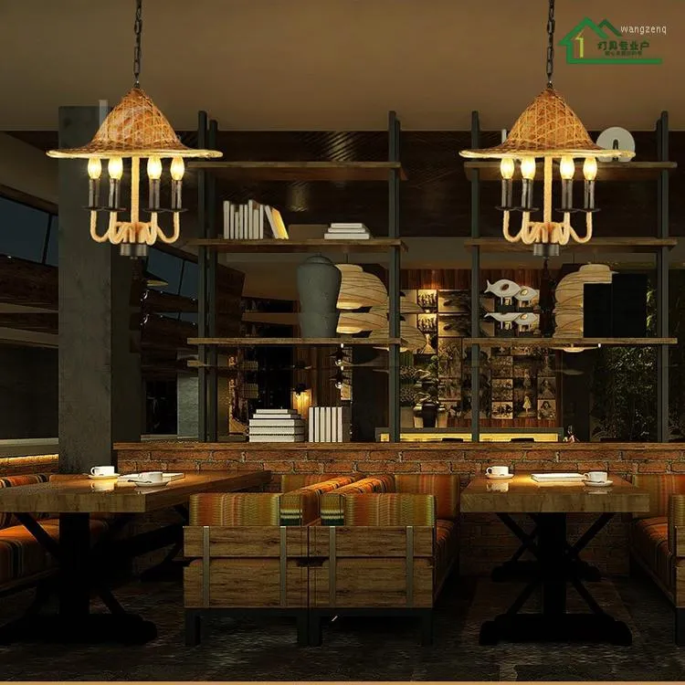 Pendant Lamps Iron Hats Rope Lights Clothing Store Restaurant One Retro American Wind Industry Personality LO7272
